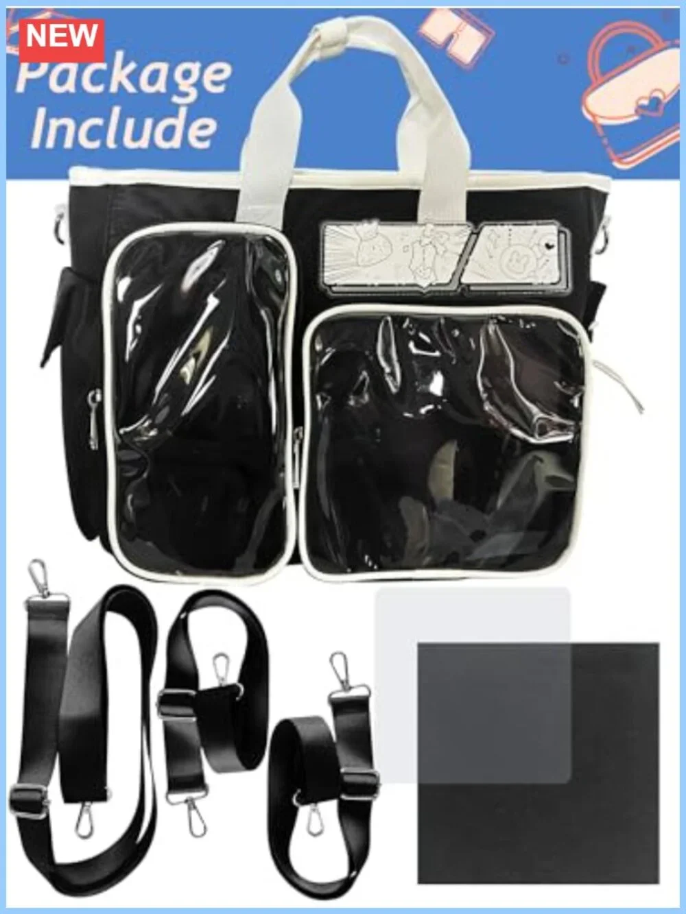 Ita Bag Clear Pin Display Backpack 4-in-1 Crossbody Shoulder Oxford Cloth